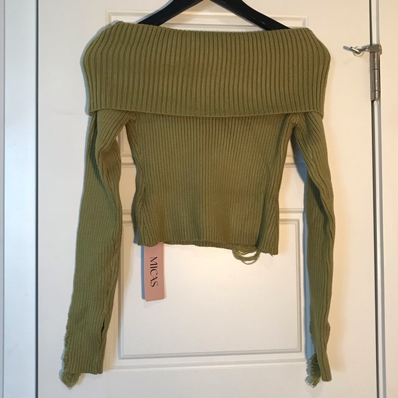 Micas Off Shoulder Frayed Rib Knit Top - Picture 2 of 4